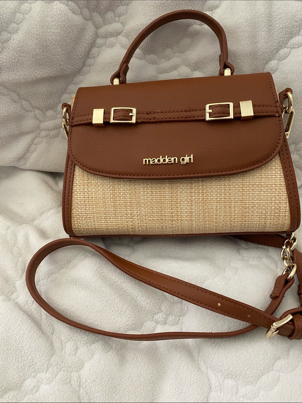 Madden Girl Tan & Natural Woven Crossbody Satchel